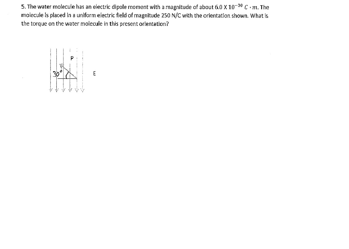 Solved The water molecule has an electric dipole moment with | Chegg.com