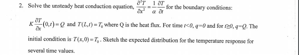 Solved Solve the unsteady heat conduction equation, partial | Chegg.com