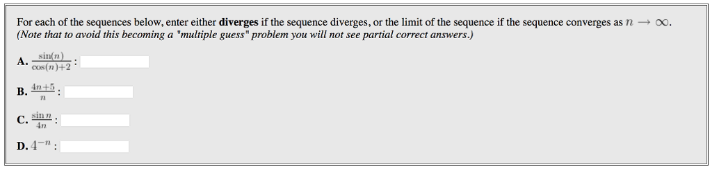 Solved For each of the sequences below, enter either | Chegg.com