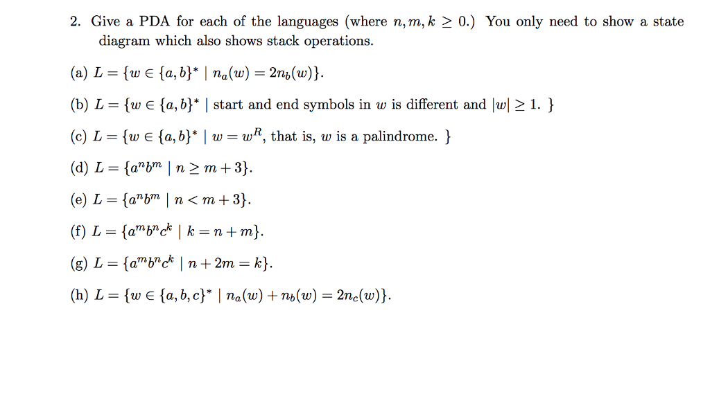 2. Give a PDA for each of the languages (where n, m, | Chegg.com