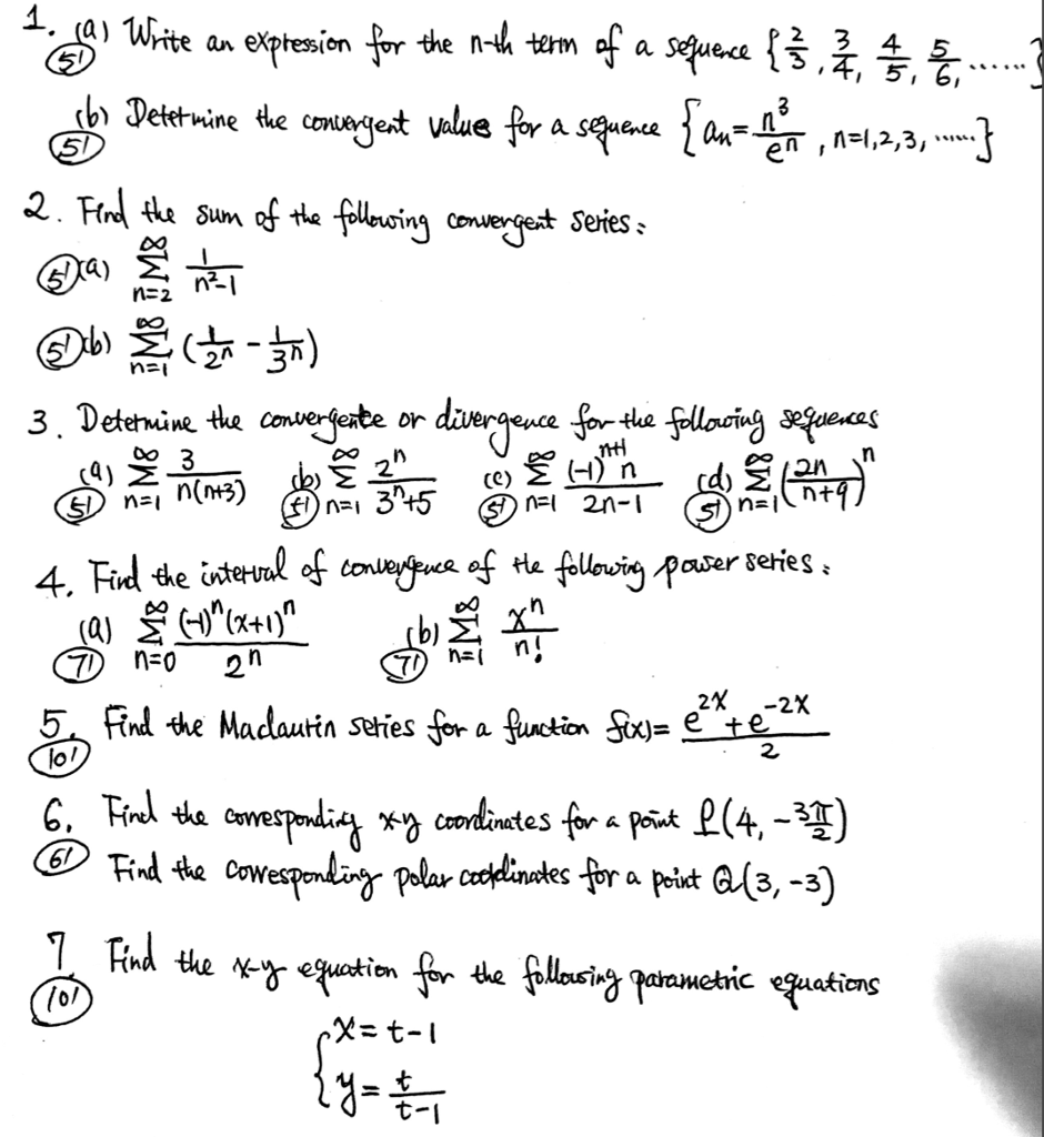 Solved Write an expression for the nth term of a sequence | Chegg.com