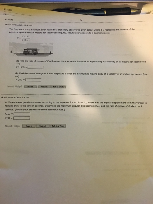 Solved: The Frequency F Of A Fire Truck Siren Heard By A S... | Chegg.com