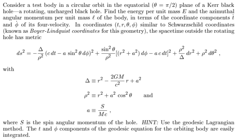 Solved Consider a test body in a circular orbit in the | Chegg.com