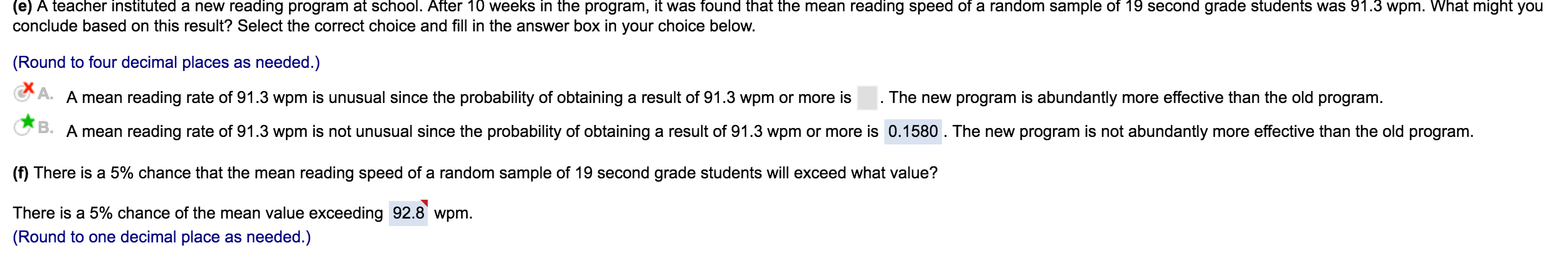 Solved The reading speed of second grade students is | Chegg.com