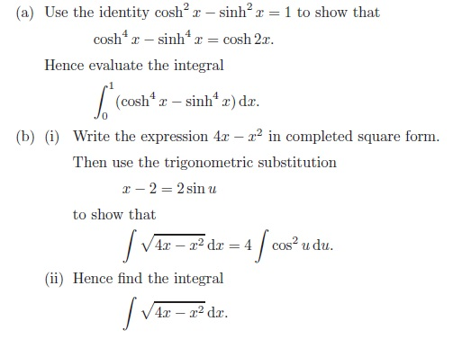 Solved (a) Use the identity cosh^2 x - sinh^2 x = 1 to show | Chegg.com