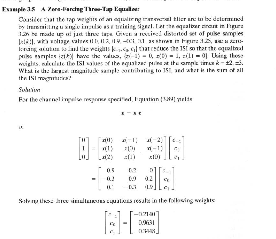 Example 3.5 A ZeroForcing ThreeTap Equalizer
