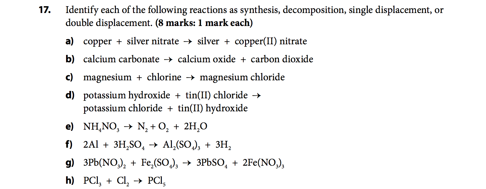 Solved Identify each of the following reactions as | Chegg.com