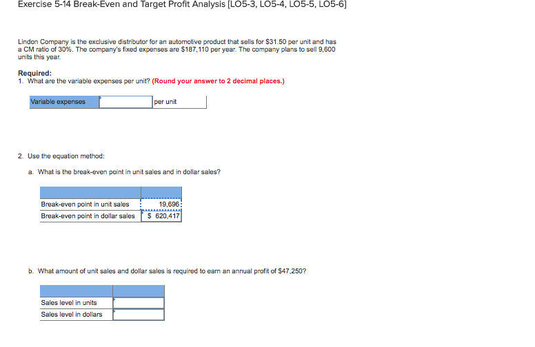 Solved Exercise 5 14 Break Even And Target Profit Analysis Chegg