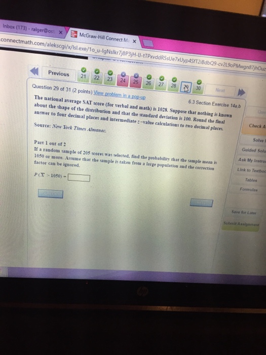 Solved The national average SAT score (for verbal and math)