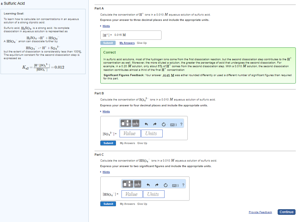 Solved ± Sulfuric Acid Part A earning Goal: Calculate the | Chegg.com