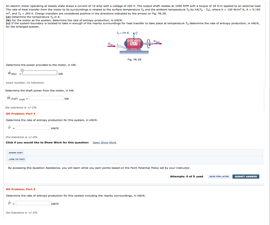 Solved An electric motor operating at steady state draws a