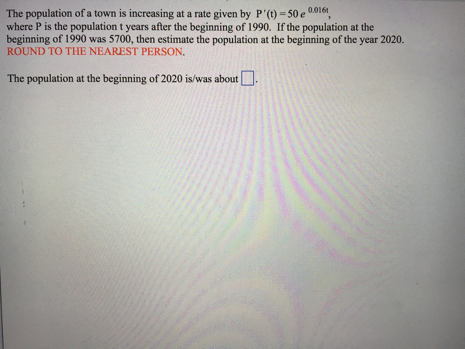 Solved The population of a town is increasing at a rate | Chegg.com