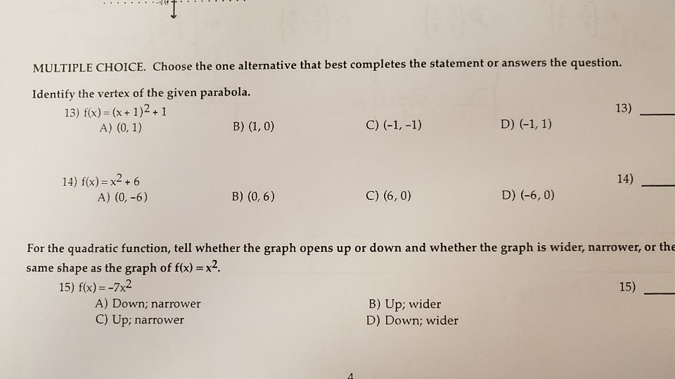 Solved MULTIPLE CHOICE. Choose The One Alternative That Best | Chegg.com