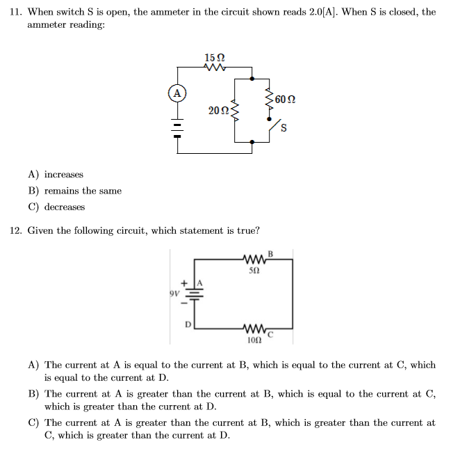 Solved When switch S is open, the ammeter in the circuit