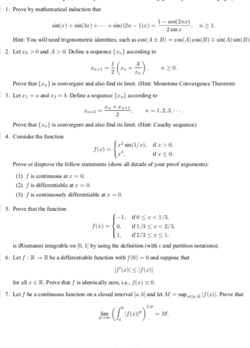 Solved Prove by mathematical induction that sin(x) + | Chegg.com