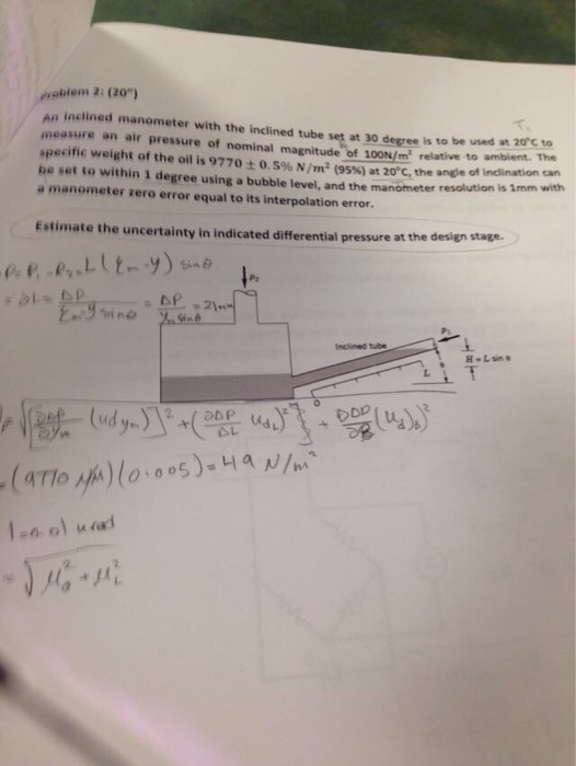 Solved An inclined manometer with the inclined tube set at
