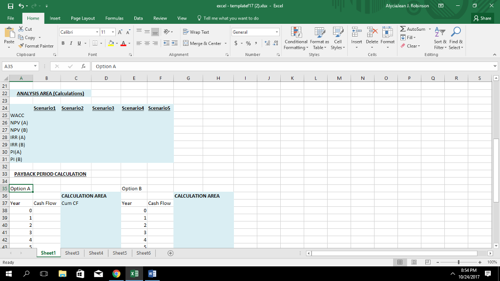 Solved excel - template 17 (2).lsx Excel Alycialean J. | Chegg.com