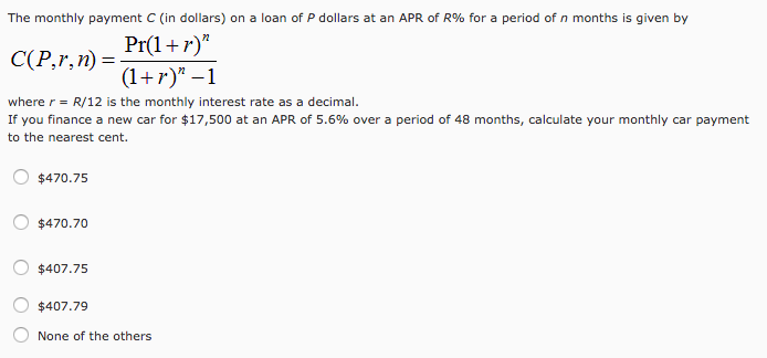 solved-the-monthly-payment-c-in-dollars-on-a-loan-of-p-chegg