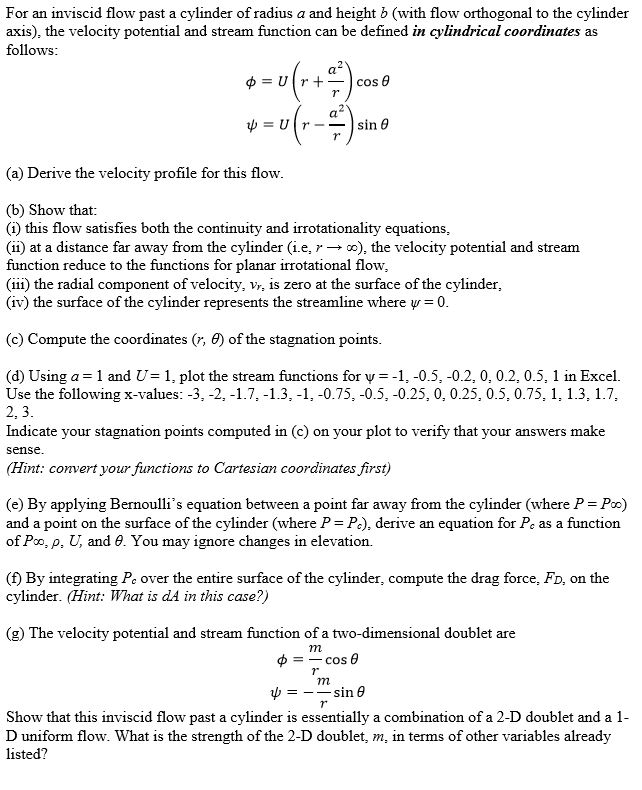 Solved For an inviscid flow past a cylinder of radius a and | Chegg.com