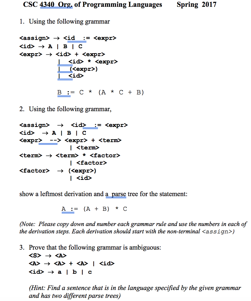 Solved Using The Following Grammar Rightarrow