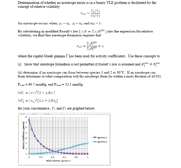 Determination of whether an azeotrope exists is in a | Chegg.com