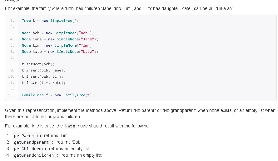 Solved Create a new project and class FamilyTree with the | Chegg.com