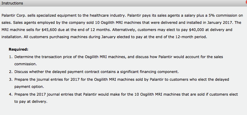 Mri Net Machine Solved Instructions Palantir Corp. sells specialized | Chegg.com