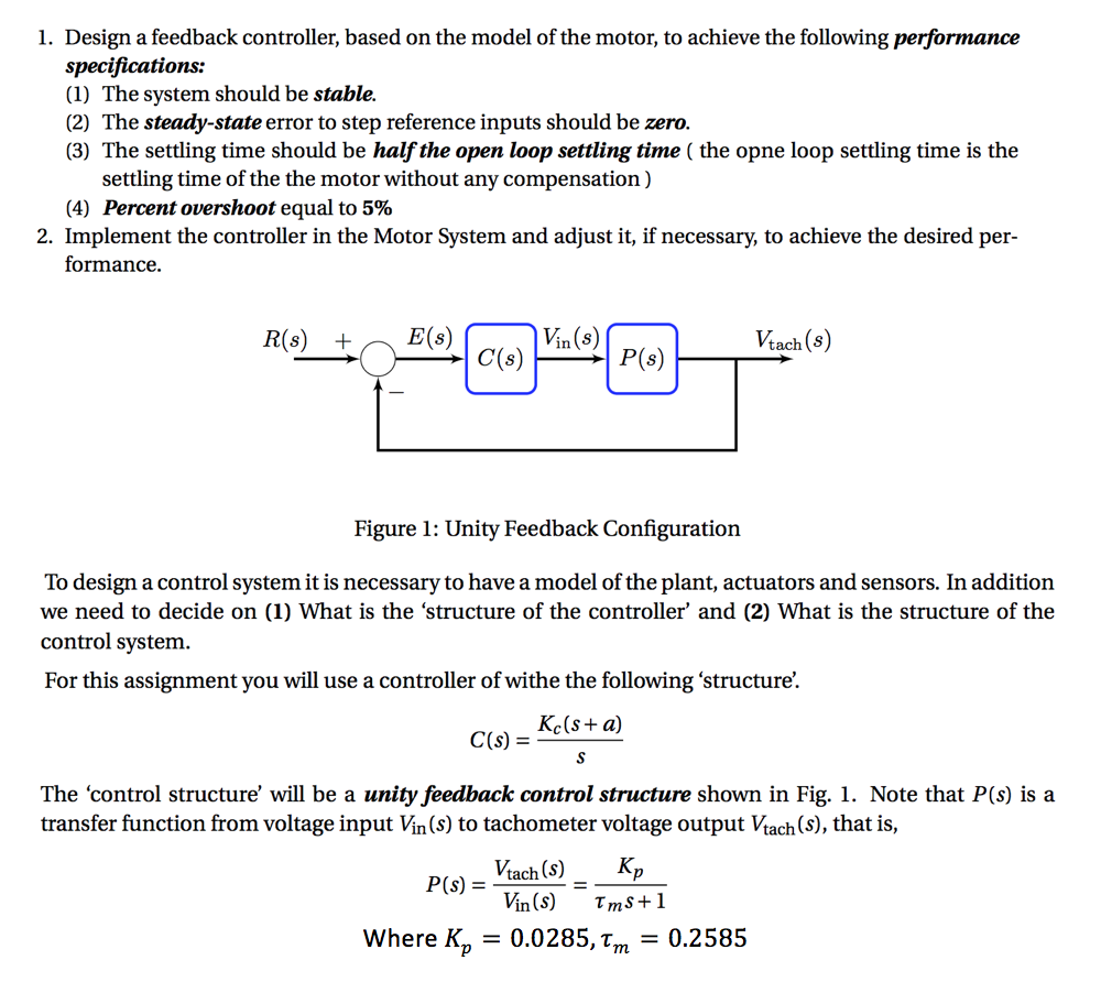 Solved 1. Design a feedback controller, based on the model Circuit Diagram