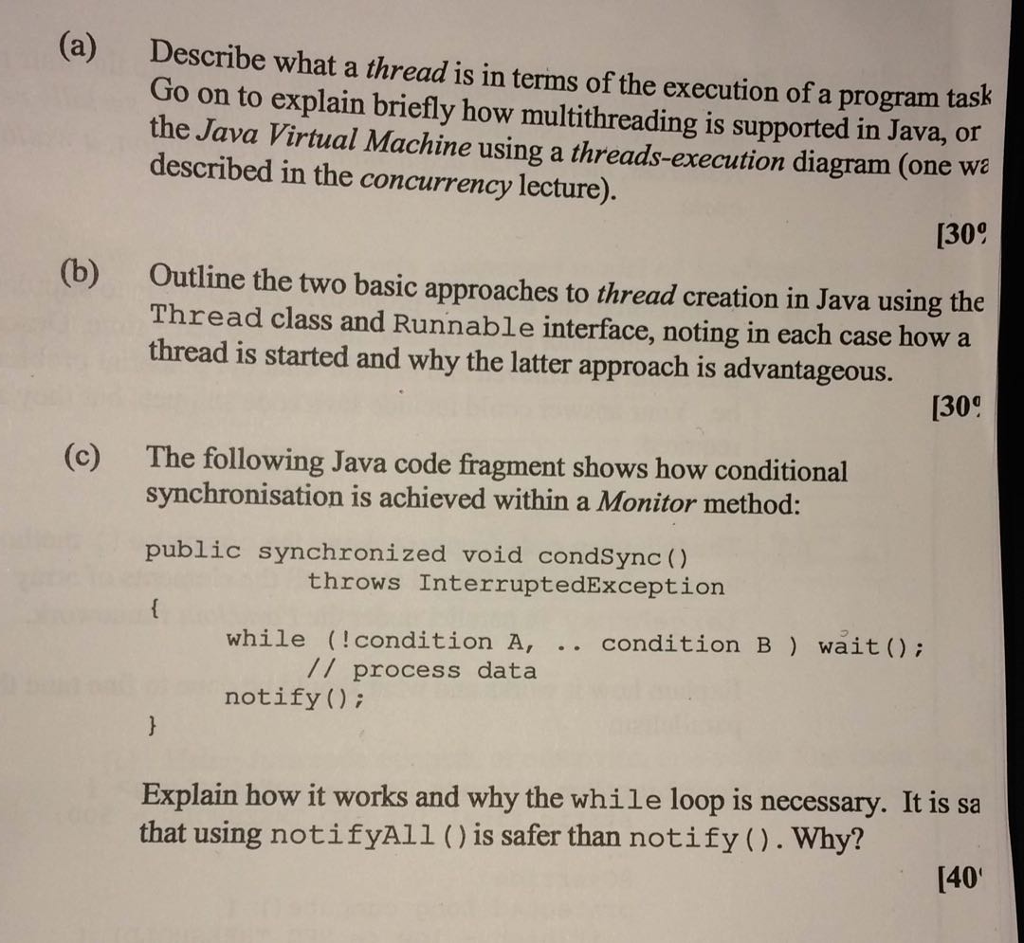 Solved a) Describe what a thread the execution of program