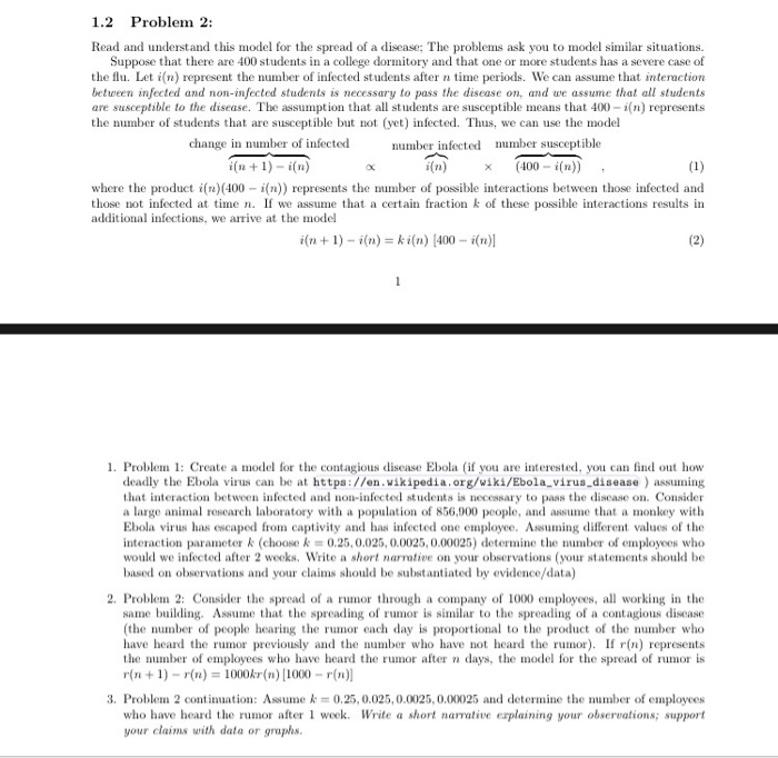 Solved Read and understand this model for the spread of a | Chegg.com