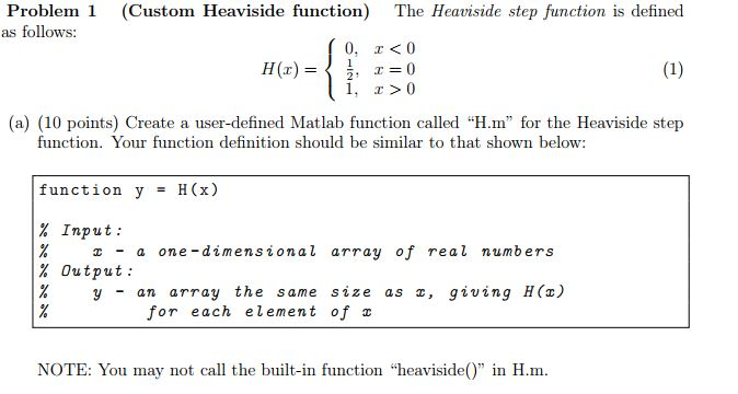 Solved Problem 1 as follows (Custom Heaviside function) The | Chegg.com