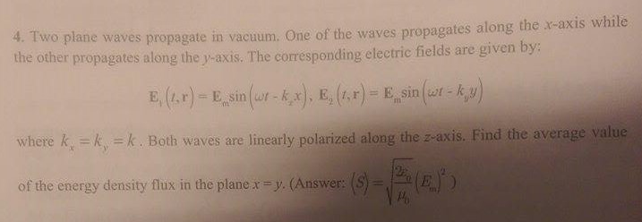 Solved Two plane waves propagate in vacuum. One of the waves | Chegg.com