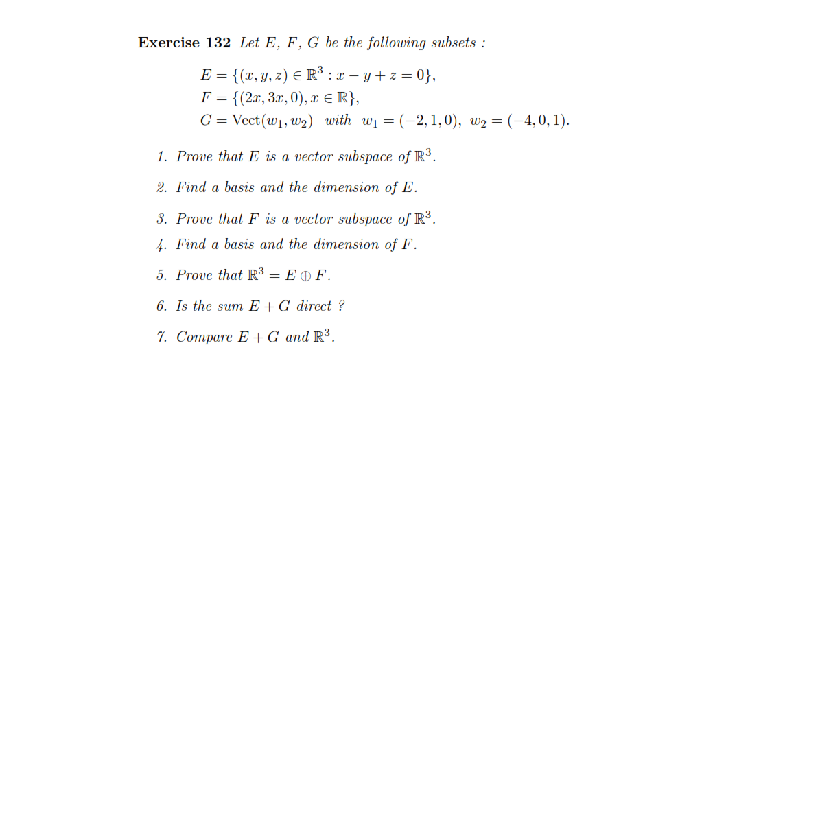 Solved Exercise 132 Let E, F, G Be The Following Subsets : | Chegg.com