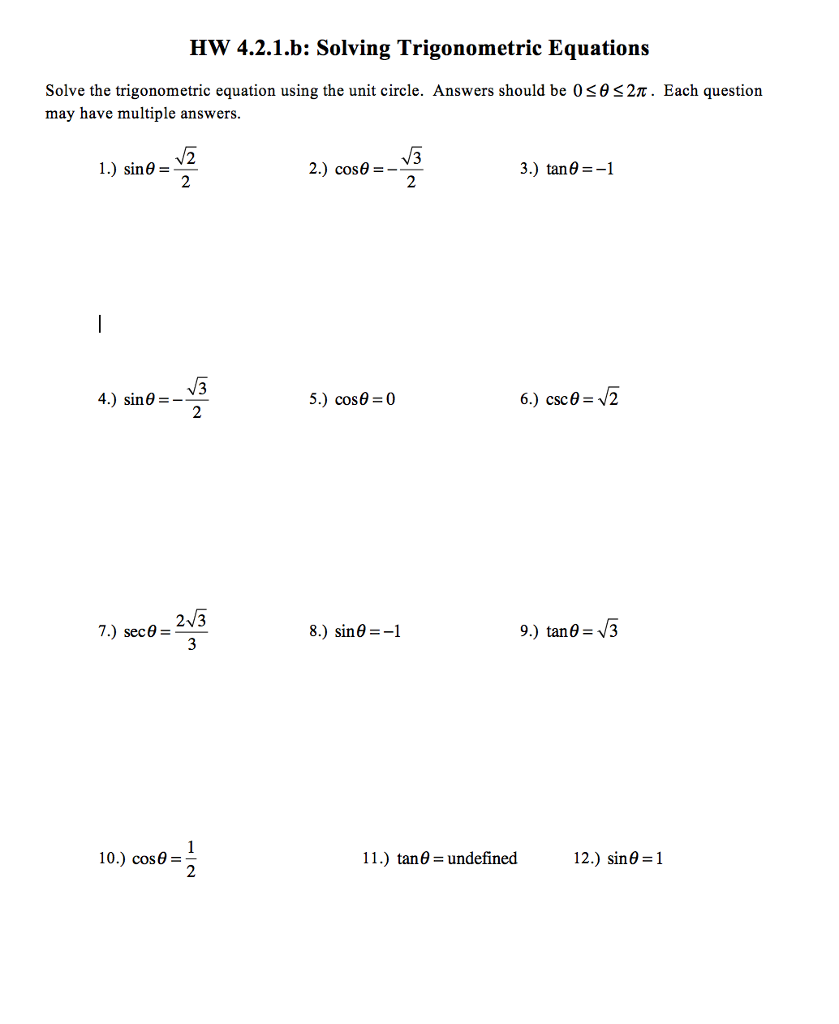 solving trigonometric equations homework answers