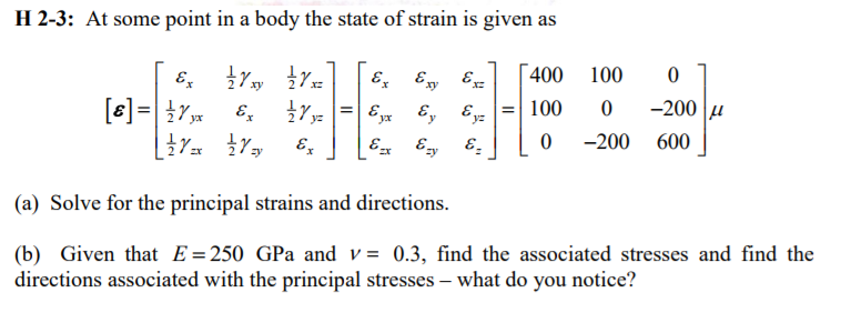 Solved H 2-3: At some point in a body the state of strain is | Chegg.com