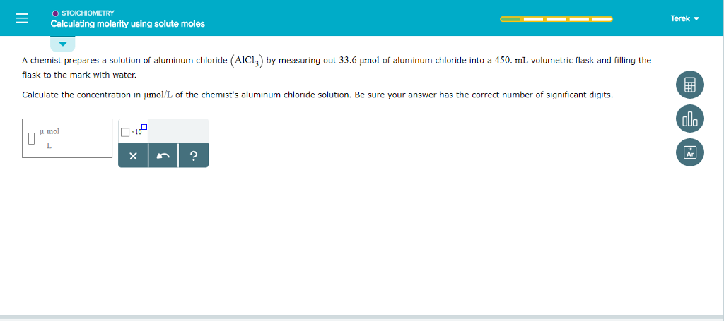 Solved Terek Calculating molarity using solute moles A | Chegg.com