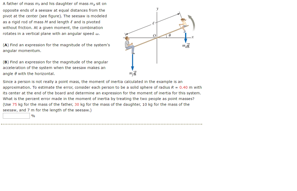 Solved A father of mass m_f and his daughter of mass m_d sit | Chegg.com