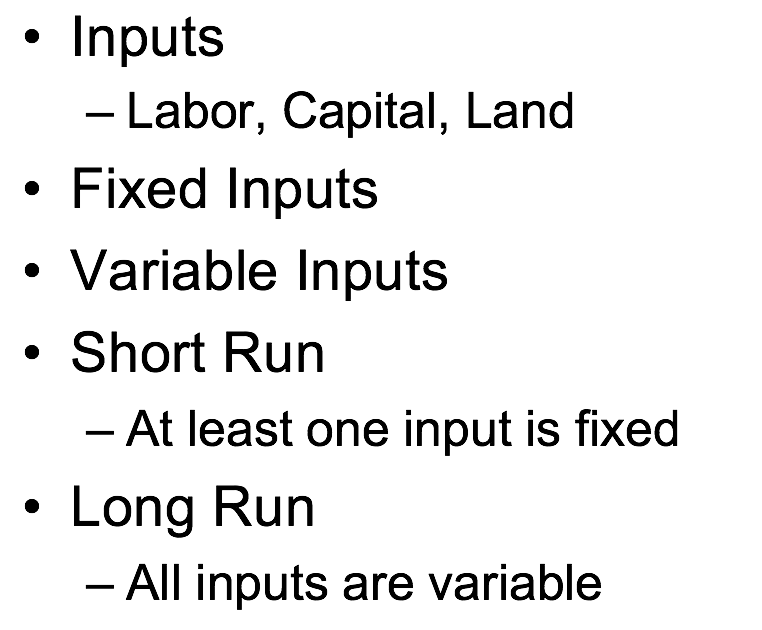 Inputs - Labor, Capital, Land Fixed Inputs Variable | Chegg.com