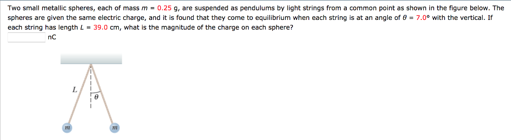 Solved Two small metallic spheres, each of mass m = 0.25 g, | Chegg.com