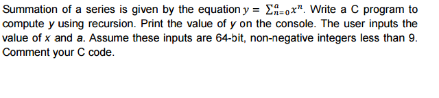 Solved Summation of a series is given by the equation y = | Chegg.com