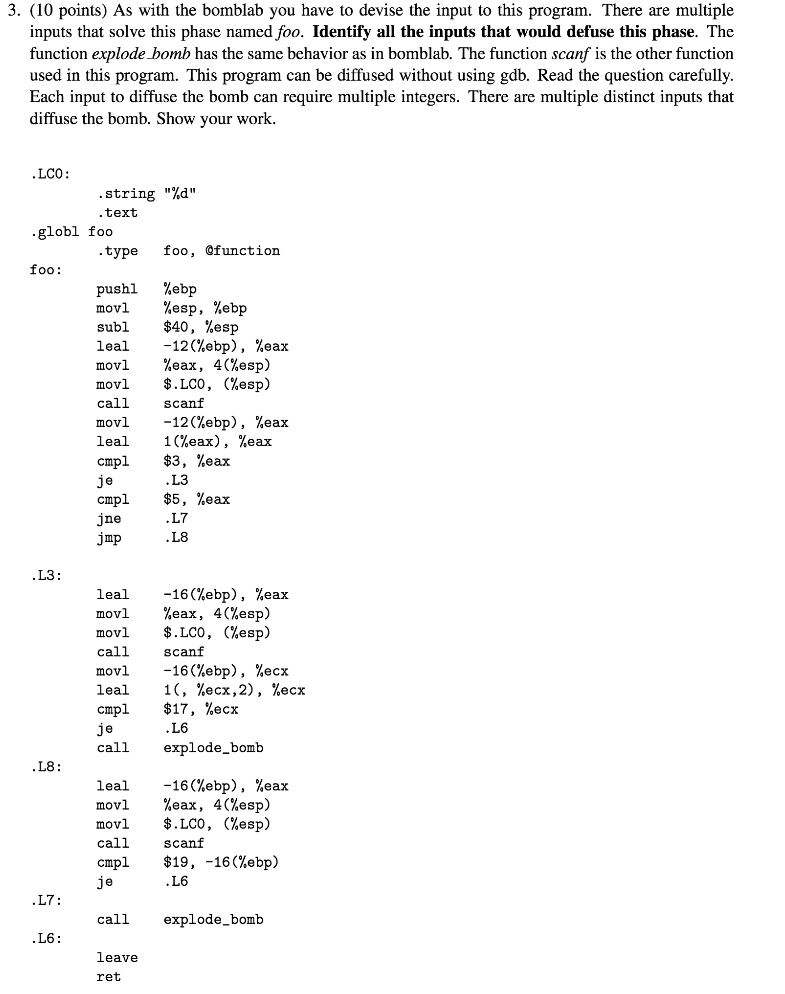 3. (10 points) As with the bomblab you have to devise | Chegg.com