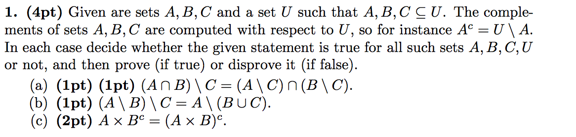 Solved Given Are Sets A,B,C And A Set U Such That A,B,C U. | Chegg.com