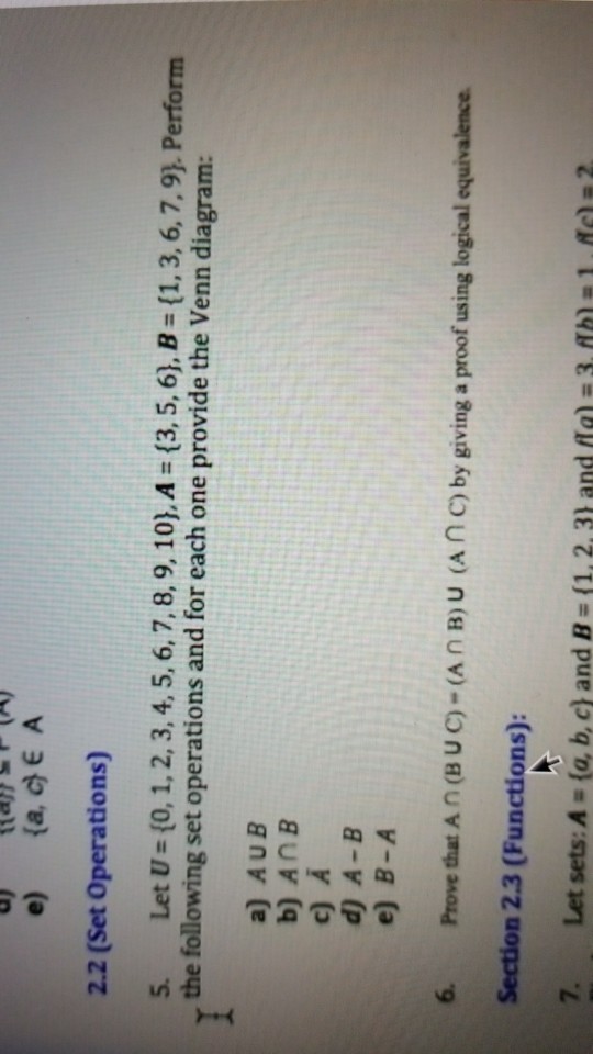 Solved 2.2 (Set Operations) 5. Let U- (0, 1, 2,3, 4, 5, 6, | Chegg.com