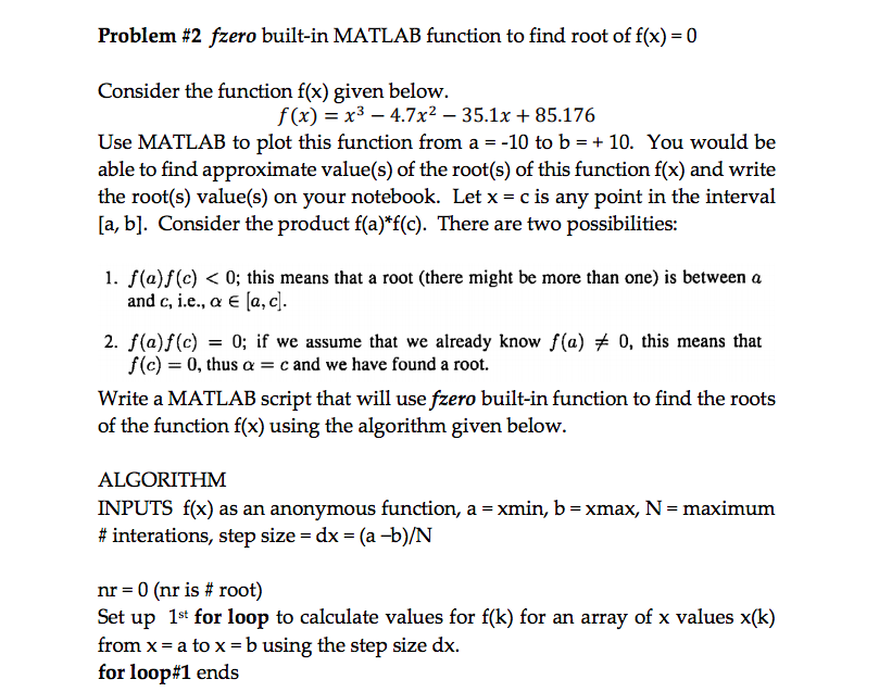 Solved Problem #2 fzero built-in MATLAB function to find | Chegg.com