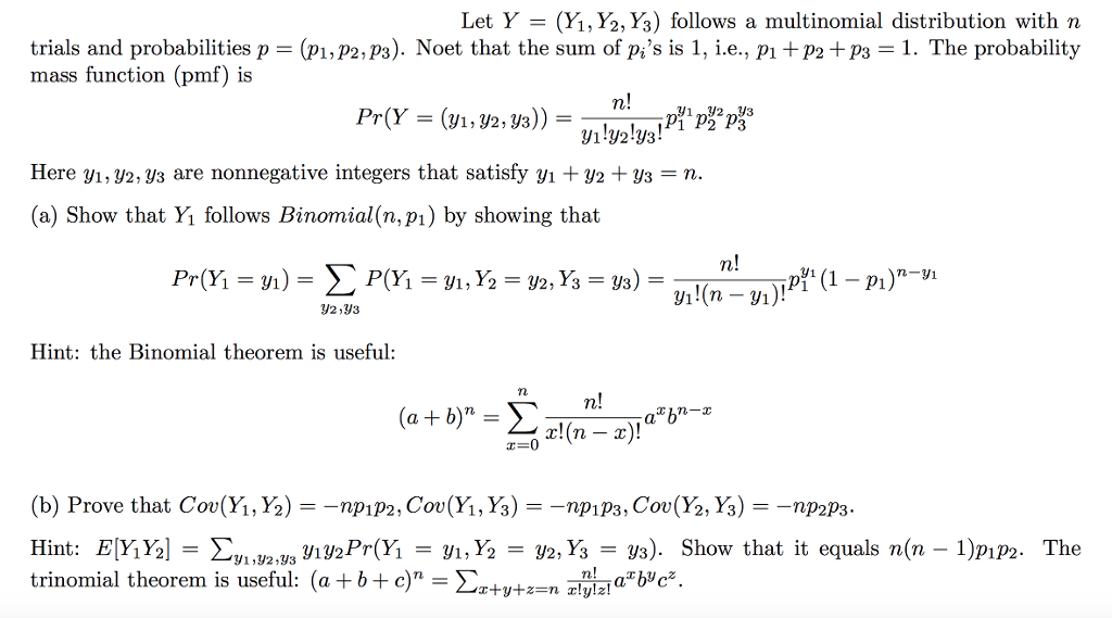 Solved Let Y = (Y_1, Y_2, Y_3) follows a multinomial | Chegg.com