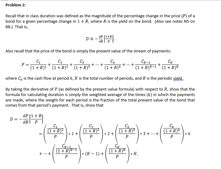 Solved Recall That In Class Duration Was Defined As The Chegg