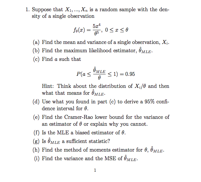 1. Suppose that X1, ..., Xn is a random sample with | Chegg.com