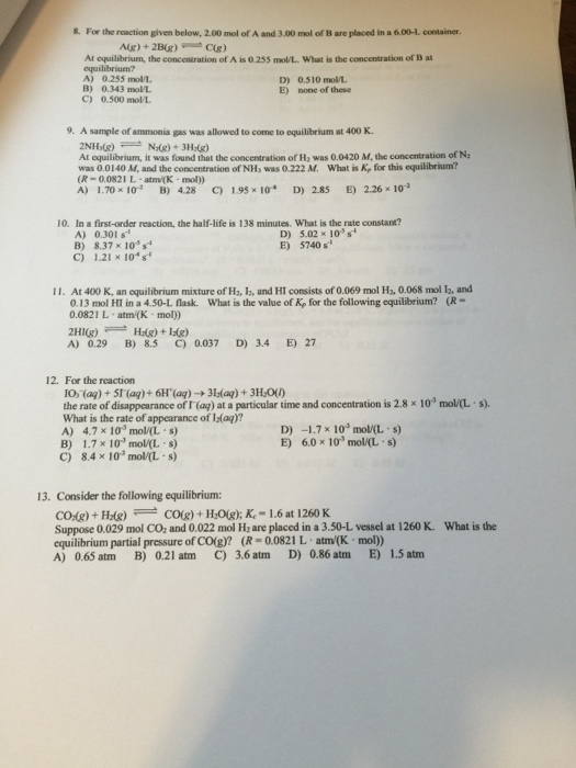 Solved For the reaction given below, 2.00 mol of A and 3.00 | Chegg.com