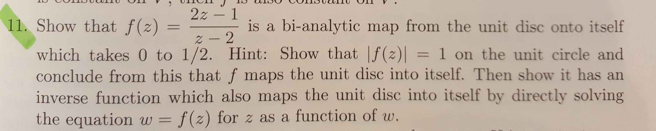 Solved Show that f(z) = 2z 1/z 2 is a bianalytic map