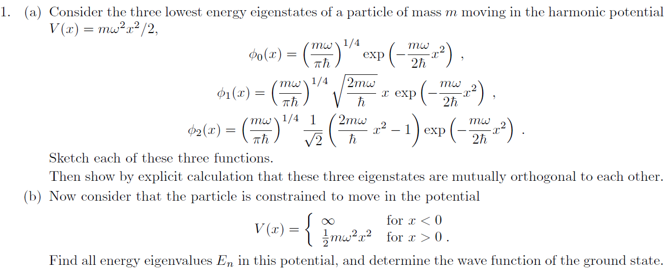 Consider the three lowest energy eigenstates of a | Chegg.com
